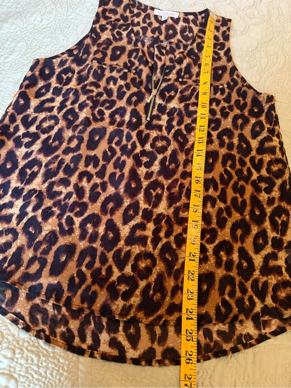 Active USA Leopard Print Zip Front Sleeveless Blouse Top Y2K Safari Glam M